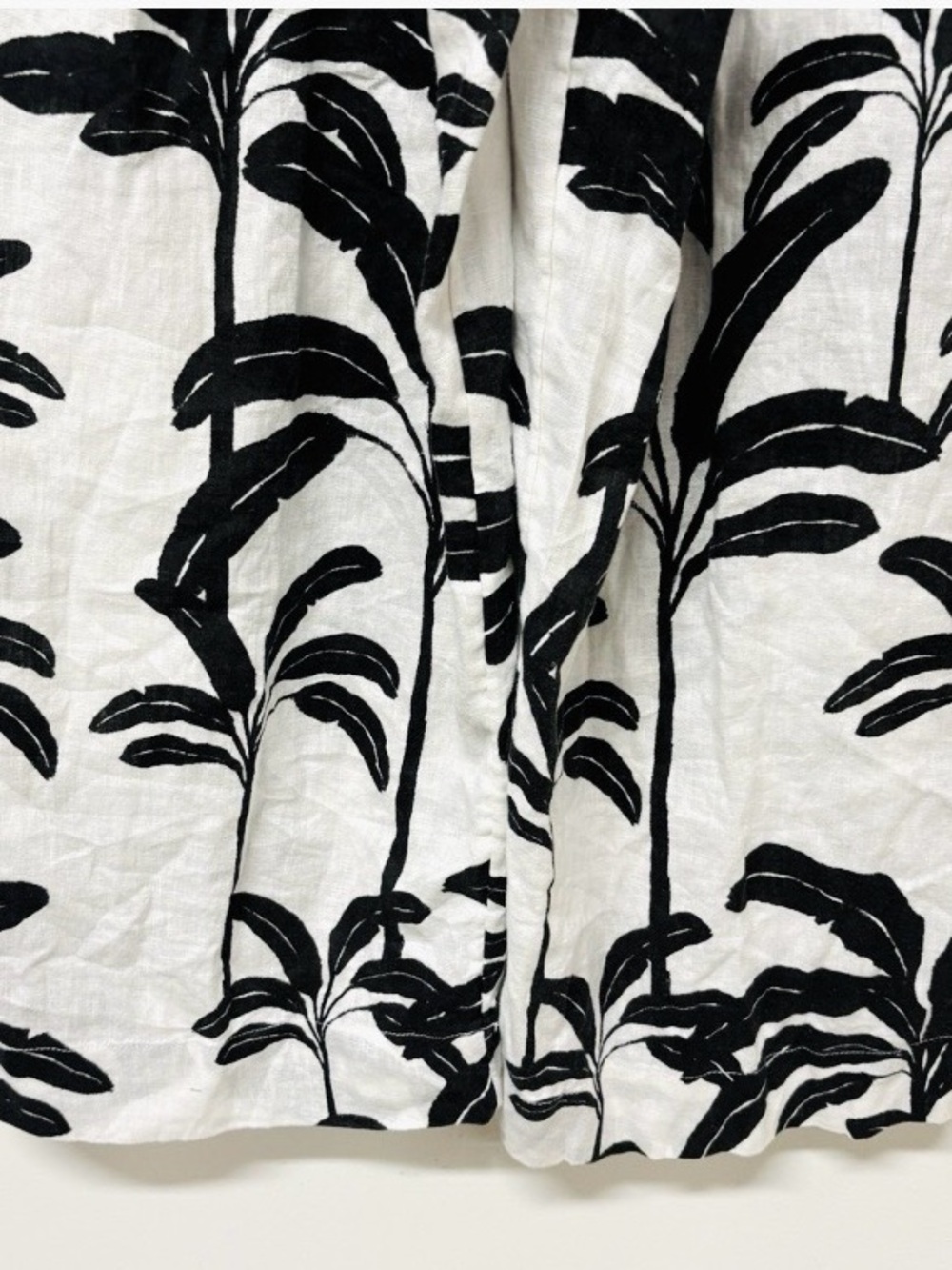 Tahari White Linen Wide Leg Black Tropical Leaf Print Pants XL Elastic Pull On - Picture 7 of 10